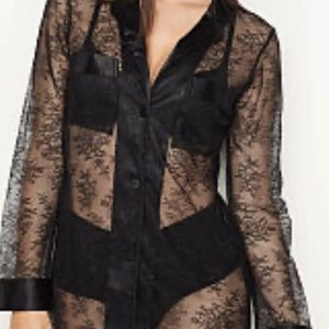 Victorias Secret Button Up Floral Lace Blouse Top